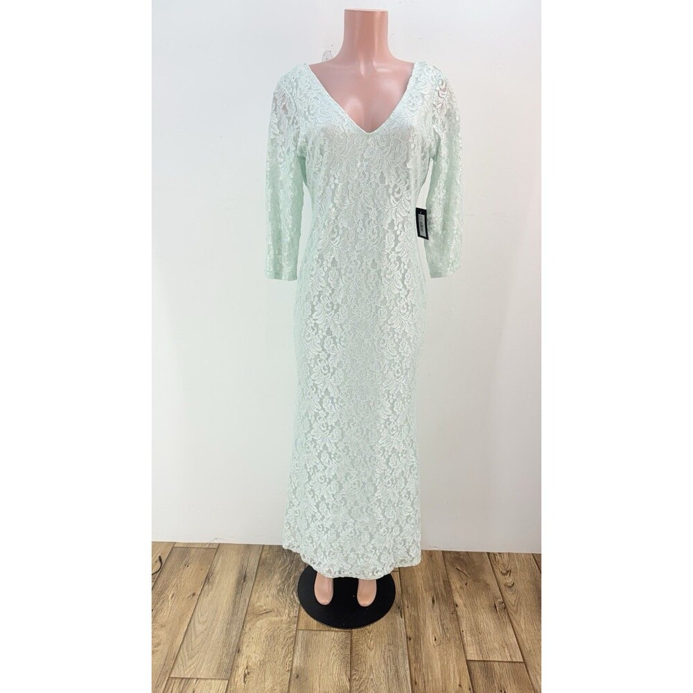 NWT Marina Women's Size 10 Mint Aqua Lace Sleeveless A-Line Maxi Dress Gown Prom - Picture 2 of 16